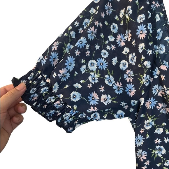 Nordstrom Rack Rowa Blue Floral Print Short Sleeve Casual Event Maxi Dress Small - Picture 3 of 10